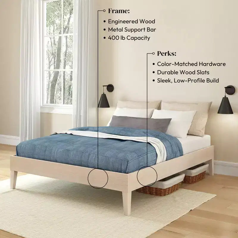 Cadre de lit double, Lit plate-forme en bois