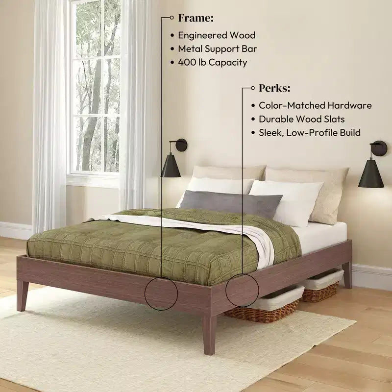 Cadre de lit double, Lit plate-forme en bois