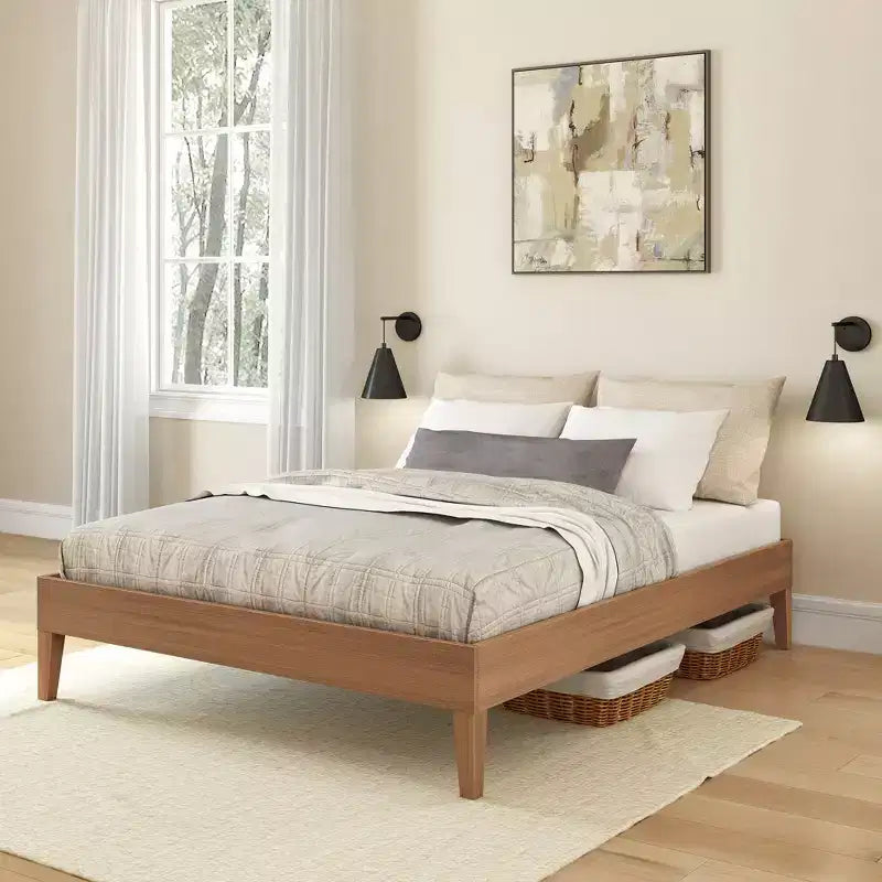 Cadre de lit double, Lit plate-forme en bois