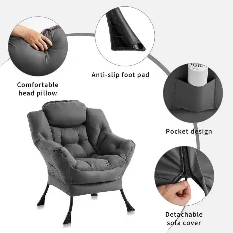 Fauteuil inclinable avec repose-pieds, style confortable et moderne, avec poches latérales, repose-pieds pliable