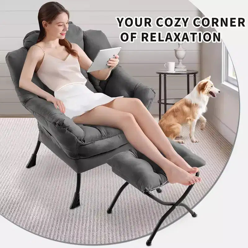 Fauteuil inclinable avec repose-pieds, style confortable et moderne, avec poches latérales, repose-pieds pliable