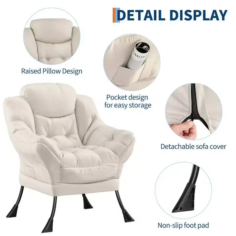 Fauteuil inclinable avec repose-pieds, style confortable et moderne, avec poches latérales, repose-pieds pliable