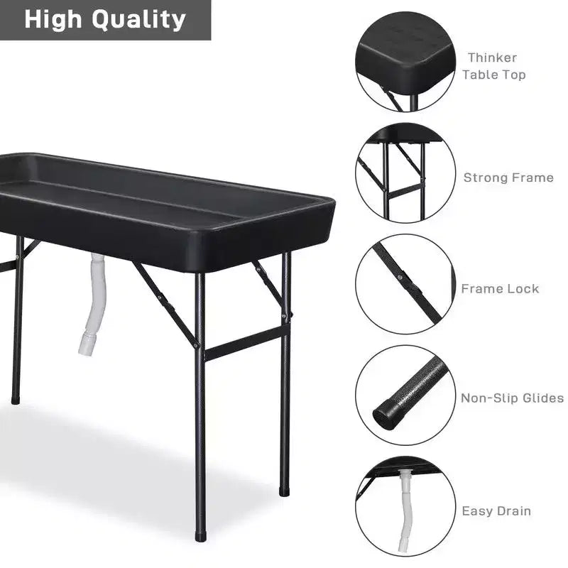 Table-glacière pliante Portable Party 4 pi avec jupe amovible assortie et tuyau de drainage
