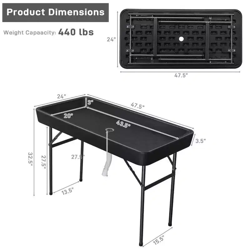 Table-glacière pliante Portable Party 4 pi avec jupe amovible assortie et tuyau de drainage
