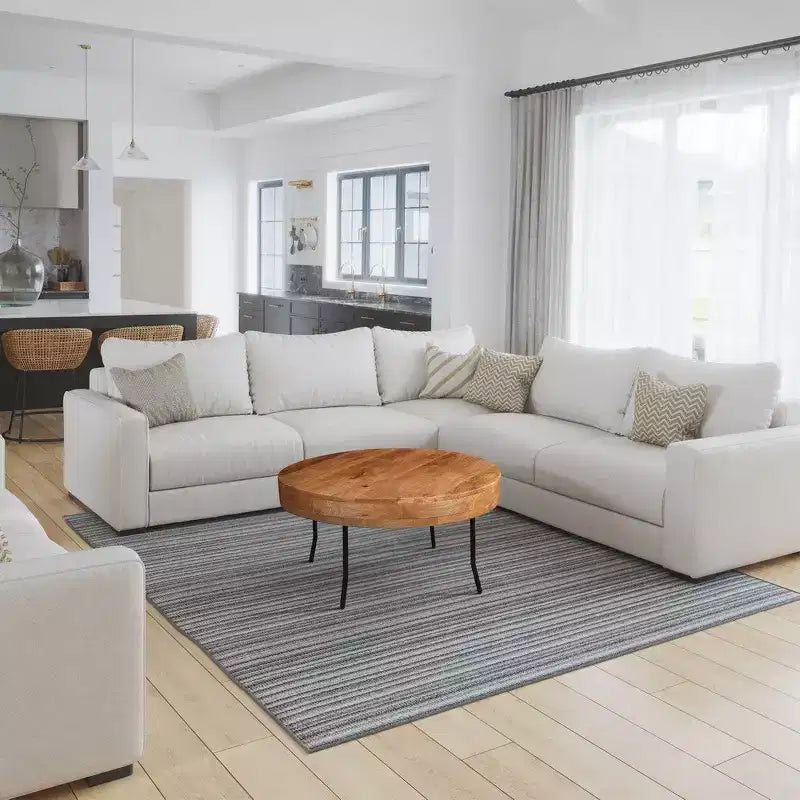 Table basse en bois de manguier fait main, plateau rond, pieds métalliques noirs inclinés, 32 pouces