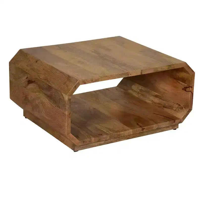 Table basse cube creux fait main en bois de manguier brun naturel, 76 cm -