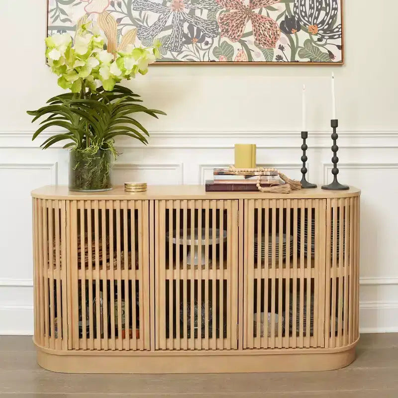 Bahut en bois massif avec 3 portes, Meuble TV 59" pour Salon