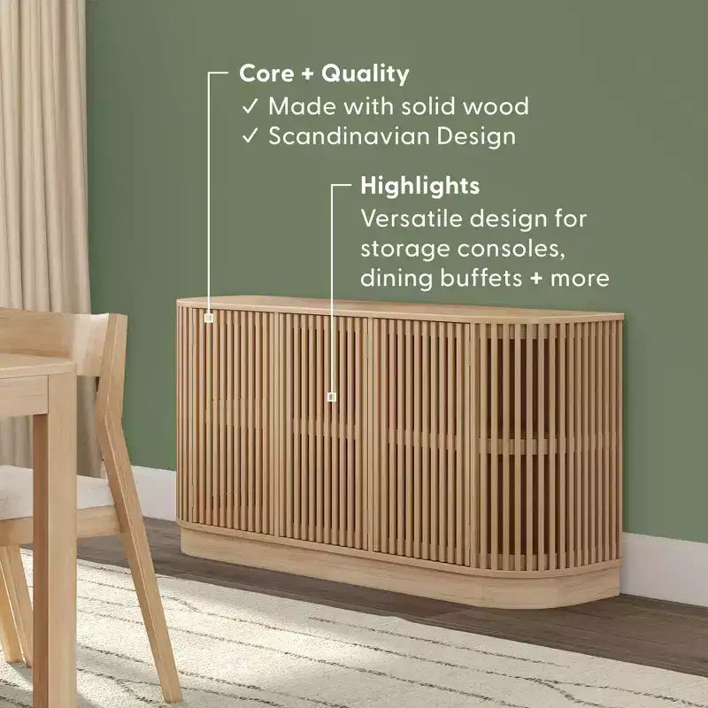Bahut en bois massif avec 3 portes, Meuble TV 59" pour Salon