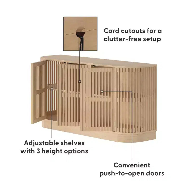 Bahut en bois massif avec 3 portes, Meuble TV 59" pour Salon
