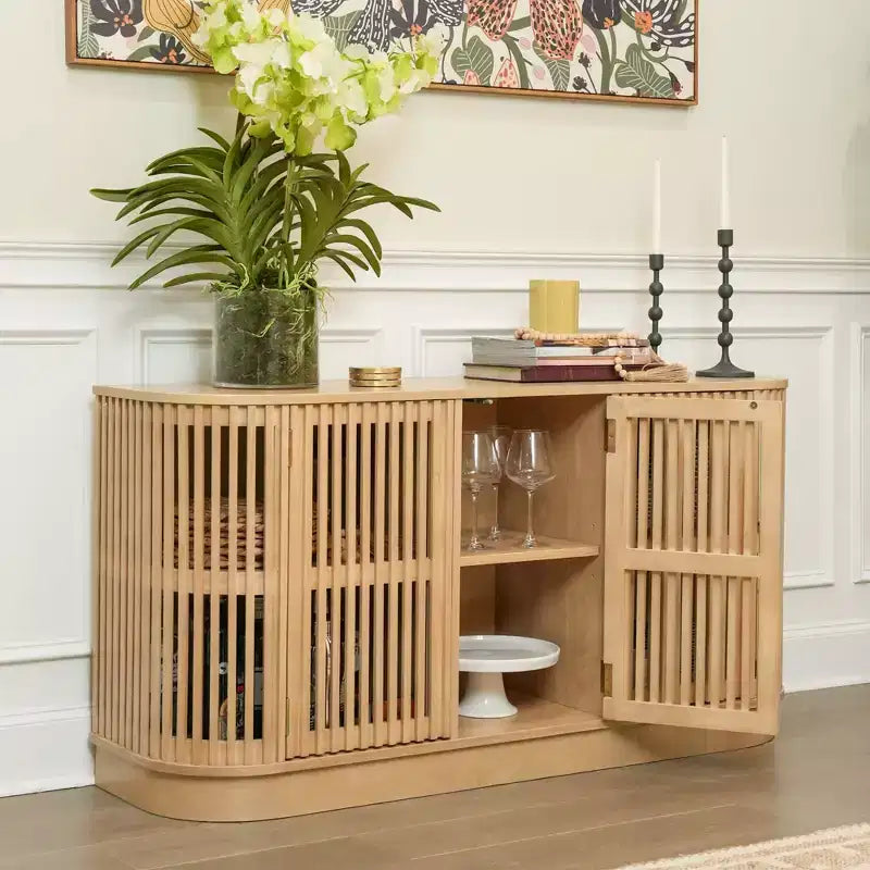 Bahut en bois massif avec 3 portes, Meuble TV 59" pour Salon