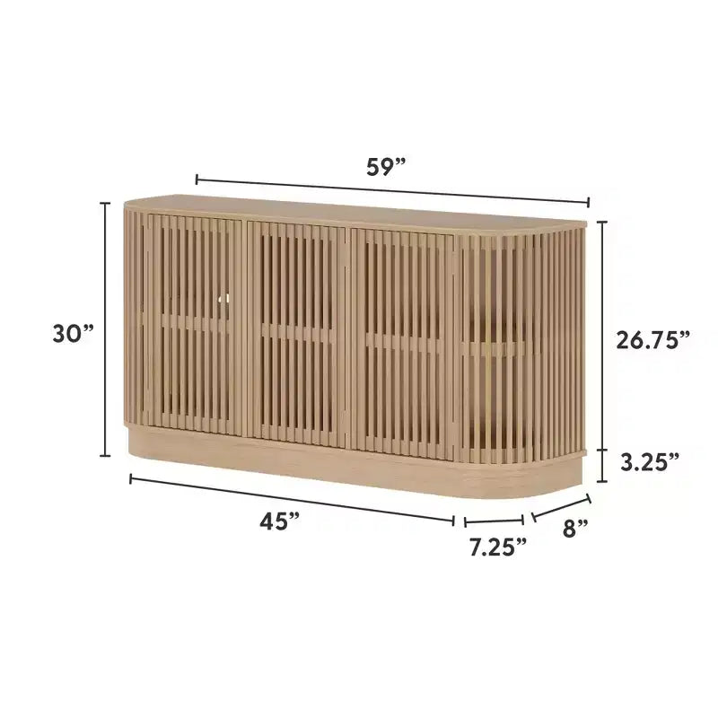 Bahut en bois massif avec 3 portes, Meuble TV 59" pour Salon