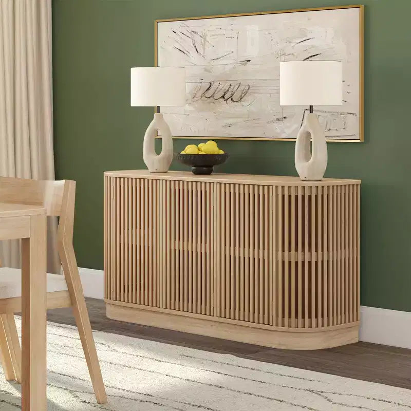 Bahut en bois massif avec 3 portes, Meuble TV 59" pour Salon