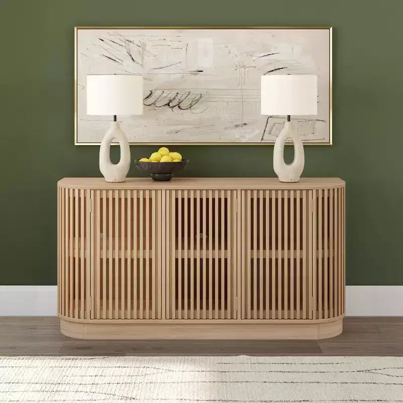 Bahut en bois massif avec 3 portes, Meuble TV 59" pour Salon