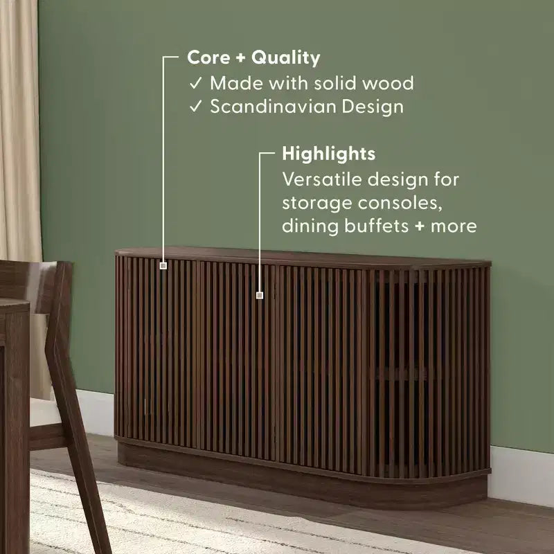 Bahut en bois massif avec 3 portes, Meuble TV 59" pour Salon