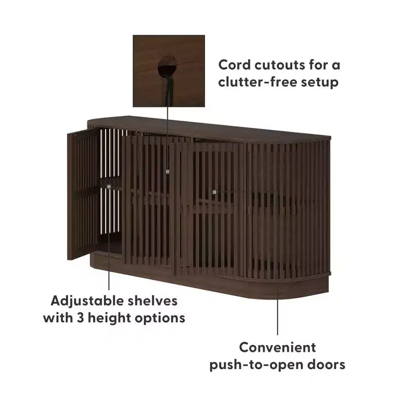 Bahut en bois massif avec 3 portes, Meuble TV 59" pour Salon