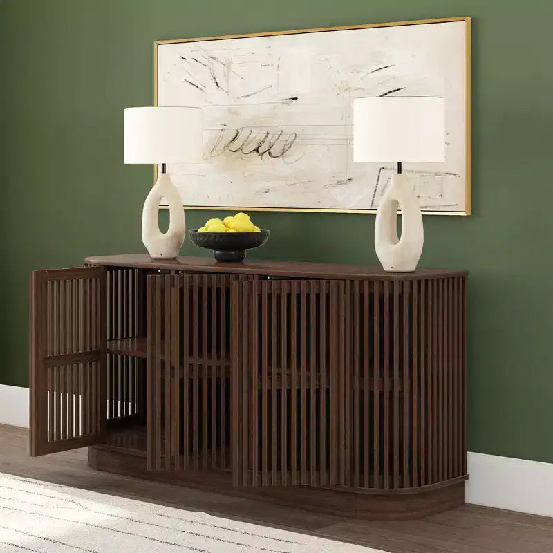 Bahut en bois massif avec 3 portes, Meuble TV 59" pour Salon