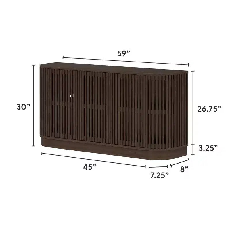 Bahut en bois massif avec 3 portes, Meuble TV 59" pour Salon