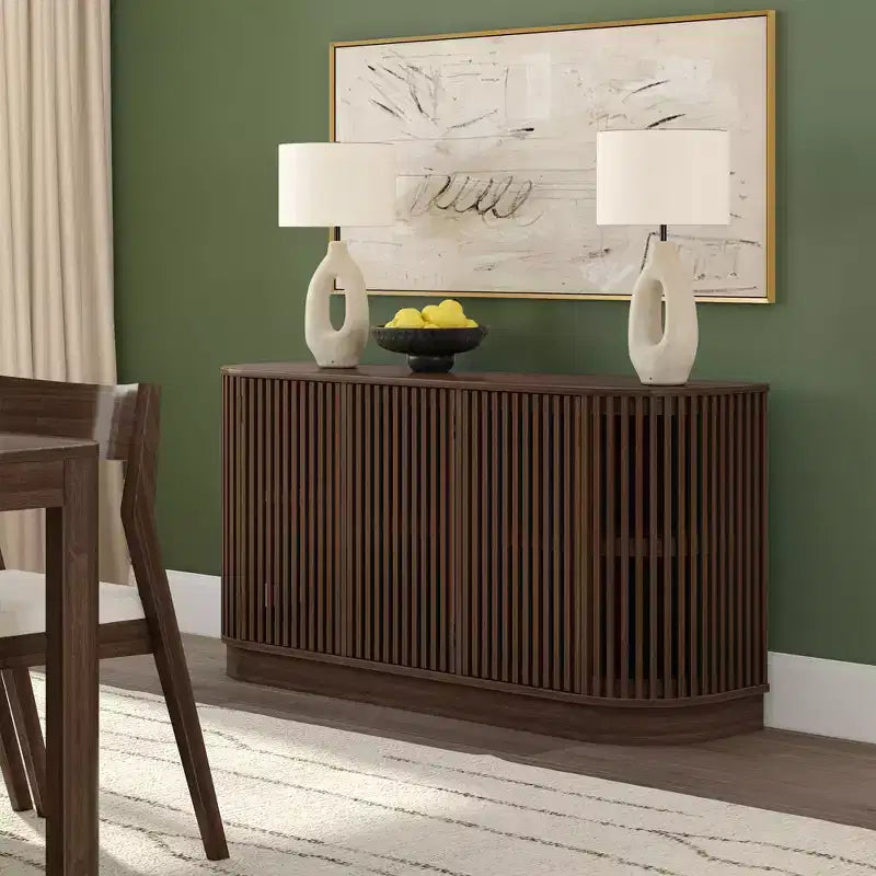 Bahut en bois massif avec 3 portes, Meuble TV 59" pour Salon