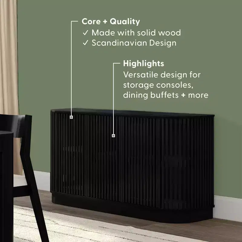Bahut en bois massif avec 3 portes, Meuble TV 59" pour Salon