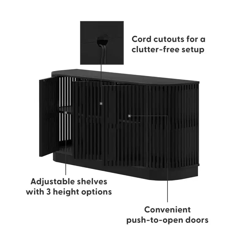 Bahut en bois massif avec 3 portes, Meuble TV 59" pour Salon