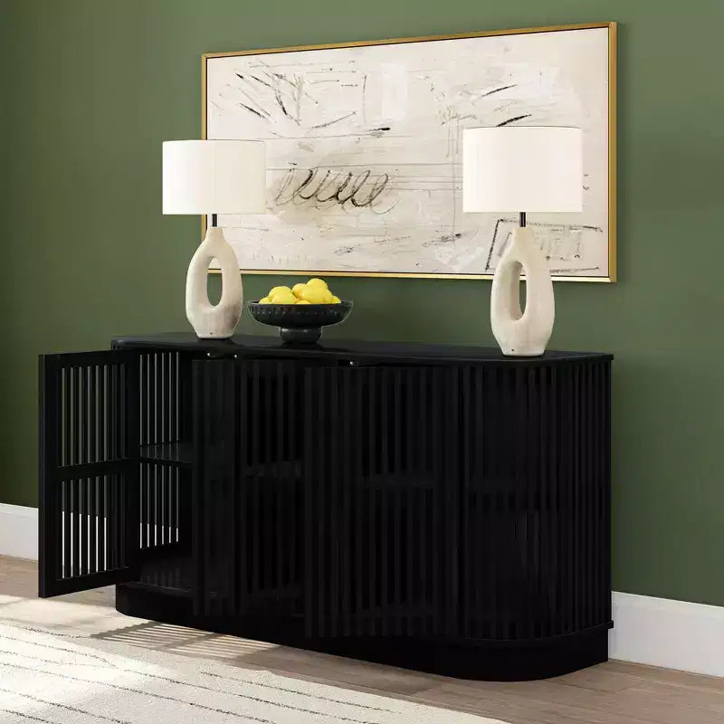 Bahut en bois massif avec 3 portes, Meuble TV 59" pour Salon