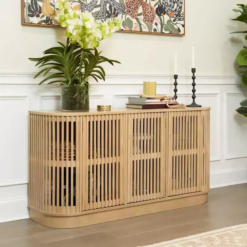Bahut en bois massif avec 3 portes, Meuble TV 59" pour Salon