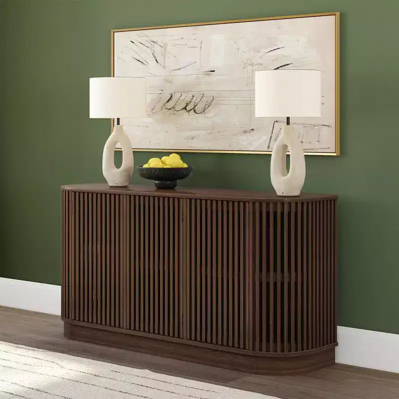 Bahut en bois massif avec 3 portes, Meuble TV 59" pour Salon