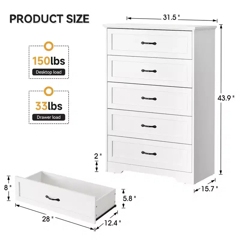 Commode simple grise à cinq tiroirs, commode grande capacité à cinq tiroirs, adaptée à divers scénarios, conception de sécurité anti-basculement
