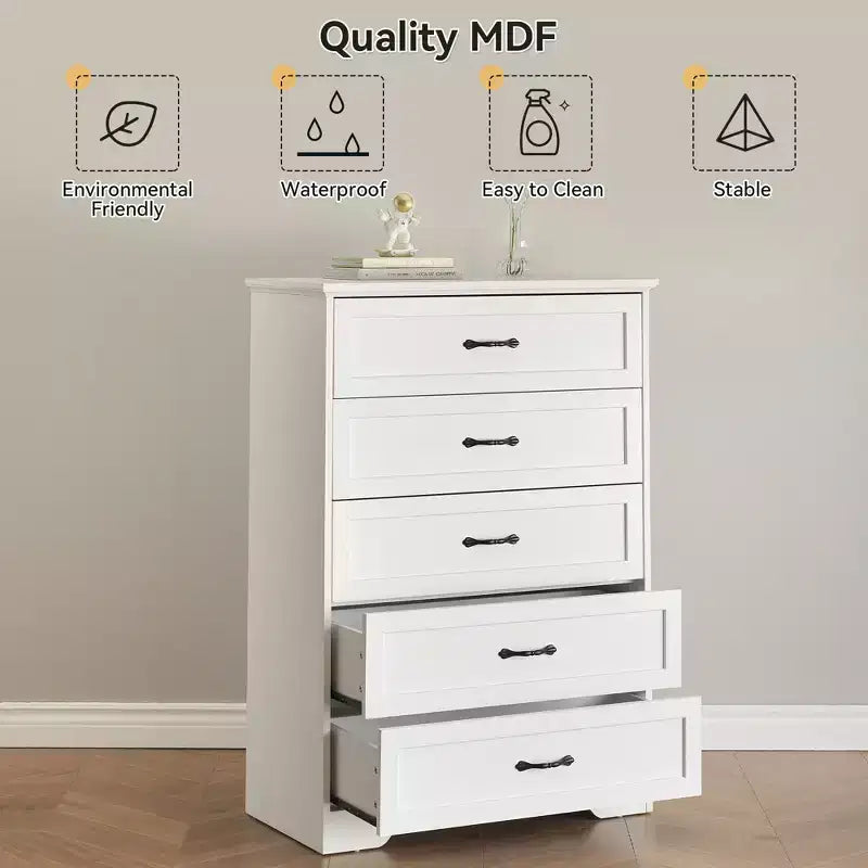 Commode simple grise à cinq tiroirs, commode grande capacité à cinq tiroirs, adaptée à divers scénarios, conception de sécurité anti-basculement