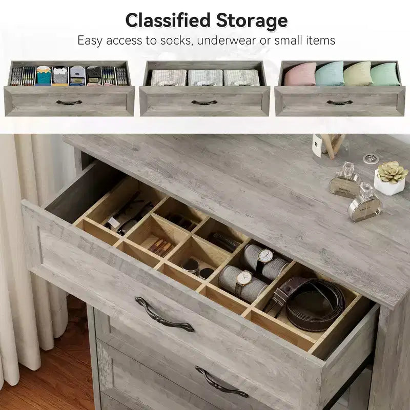 Commode simple grise à cinq tiroirs, commode grande capacité à cinq tiroirs, adaptée à divers scénarios, conception de sécurité anti-basculement