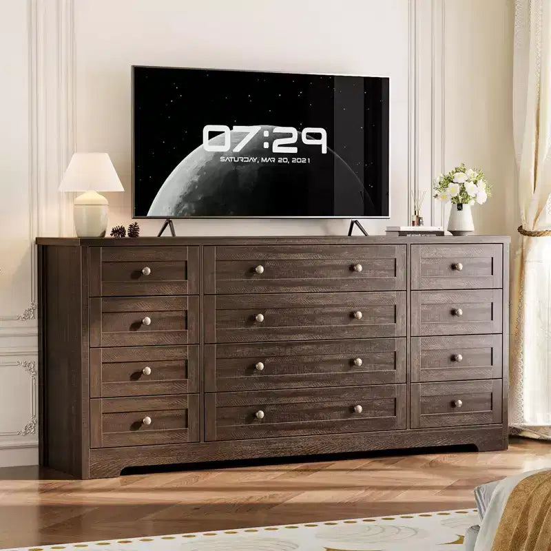 Meuble TV moderne et spacieux ; Armoire de rangement de salon de style campagnard