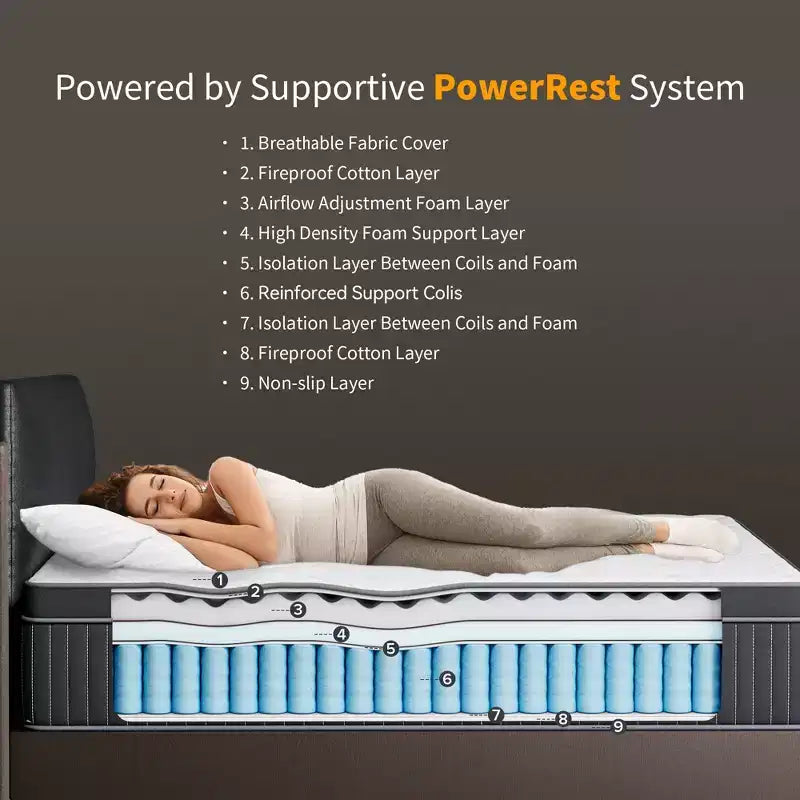 Matelas hybride en mousse à mémoire de forme rafraîchissante à fermeté moyenne avec