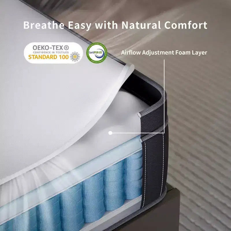 Matelas hybride en mousse à mémoire de forme rafraîchissante à fermeté moyenne avec