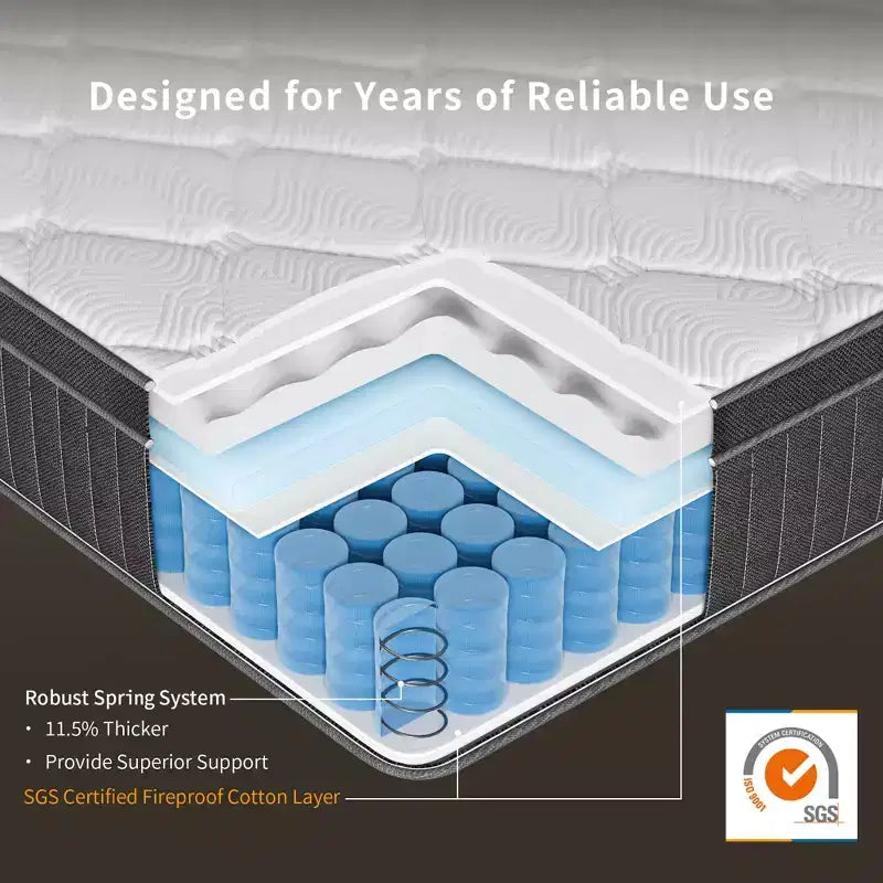 Matelas hybride en mousse à mémoire de forme rafraîchissante à fermeté moyenne avec