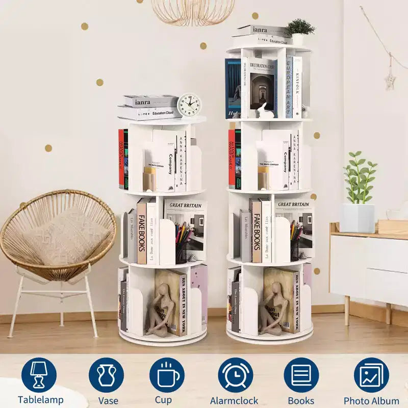 Petite bibliothèque rotative, présentoir à 360° sur pied et étagère de rangement