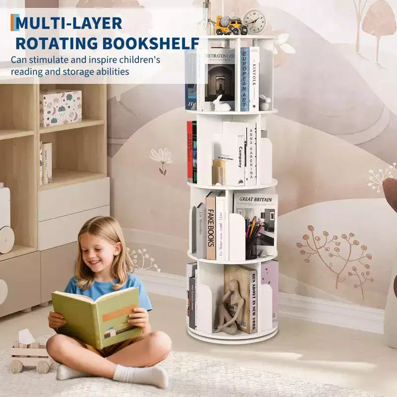 Petite bibliothèque rotative, présentoir à 360° sur pied et étagère de rangement