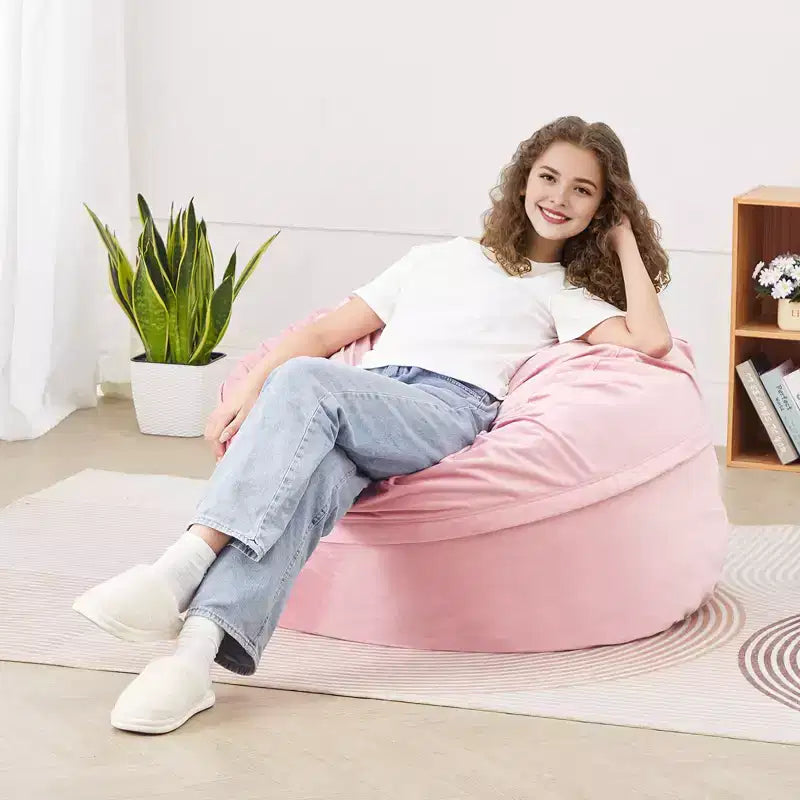 Pouf poire, pouf poire rond de 91 cm avec housse amovible et lavable, rembourré de mousse à mémoire de forme 25D avec velours hollandais doux et lisse, rose