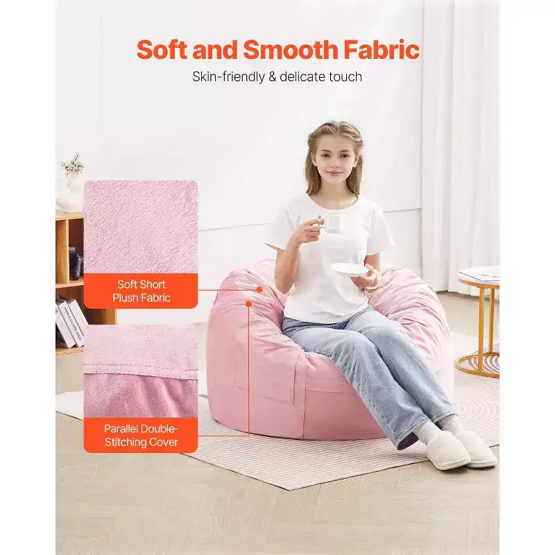 Pouf poire, pouf poire rond de 91 cm avec housse amovible et lavable, rembourré de mousse à mémoire de forme 25D avec velours hollandais doux et lisse, rose