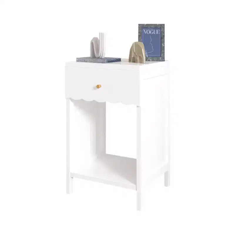Table de Chevet pour Enfants, Table de Nuit en Bois, Table d'Appoint Blanche, Table d'Extrémité de Canapé avec Tiroir