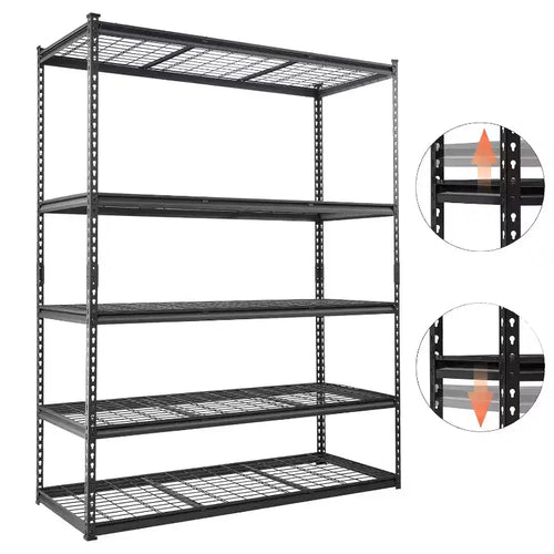 GustoWave 5 Tier Heavy Duty Garage Shelving, Garage Storage with Adjustable Shelves for Kitchen Pantry Basement, Black