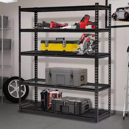 Étagère de garage robuste à 5 niveaux, rangement de garage avec étagères réglables pour cellier de cuisine, sous-sol, noir
