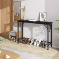 39.4-Inch Black Console Table with Charging Station, Slim Entryway Table with Metal Legs for Hallway, Sofa Back, Apartment