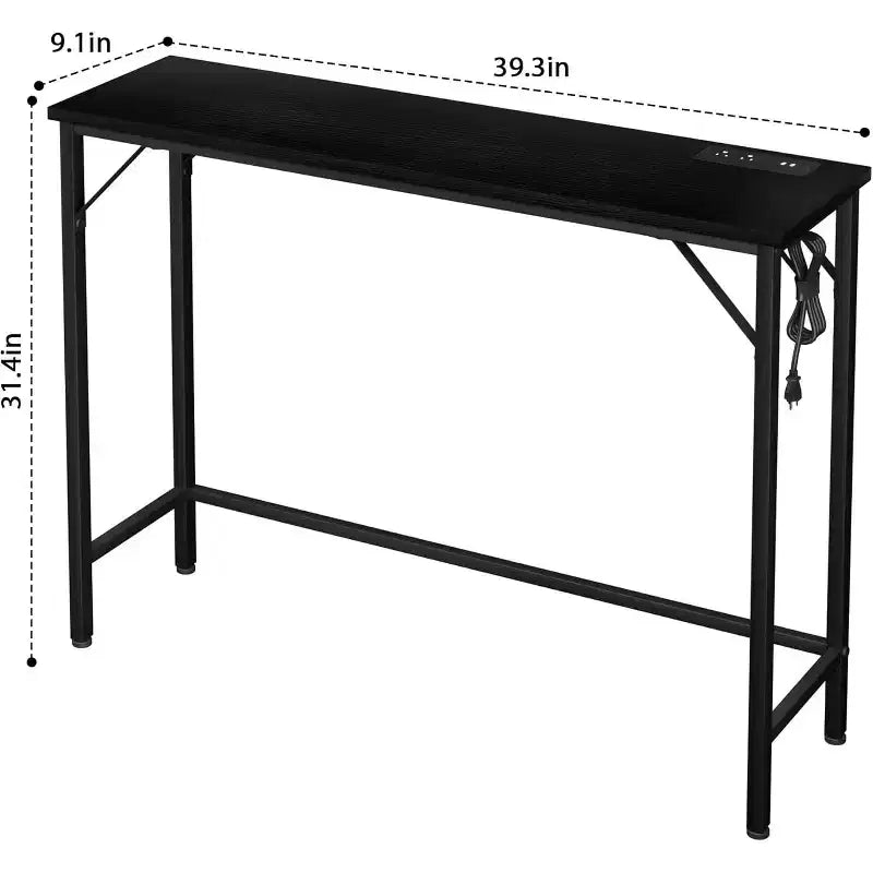 39.4-Inch Black Console Table with Charging Station, Slim Entryway Table with Metal Legs for Hallway, Sofa Back, Apartment