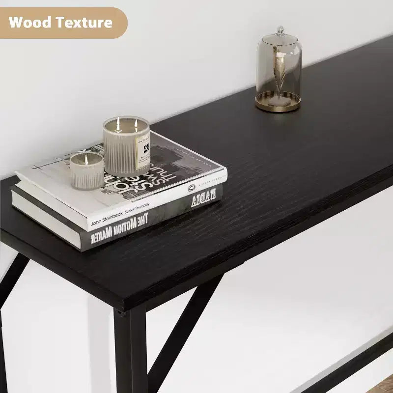 39.4-Inch Black Console Table with Charging Station, Slim Entryway Table with Metal Legs for Hallway, Sofa Back, Apartment