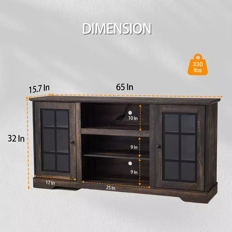 Meuble TV avec porte en verre trempé pour téléviseurs jusqu'à 65 pouces