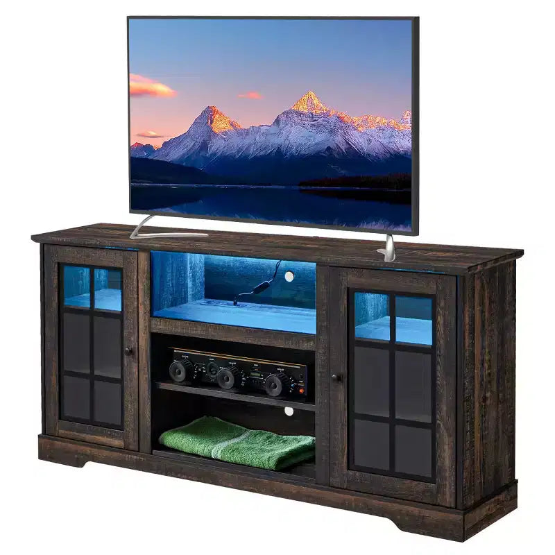 Meuble TV avec porte en verre trempé pour téléviseurs jusqu'à 65 pouces