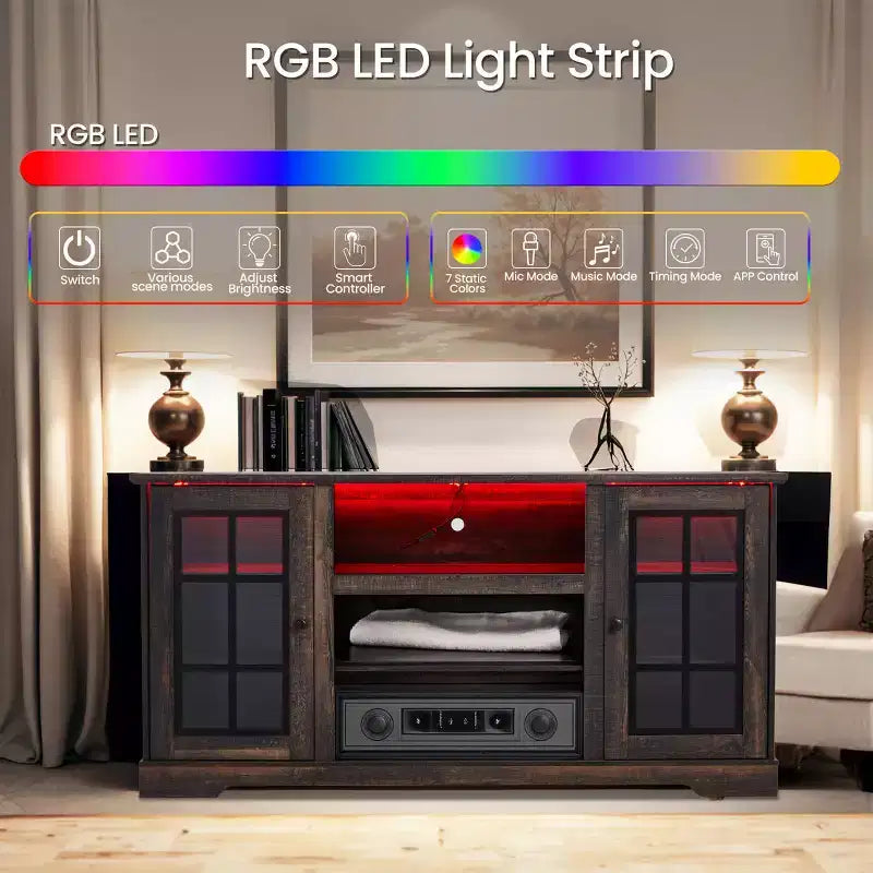 Meuble TV avec porte en verre trempé pour téléviseurs jusqu'à 65 pouces
