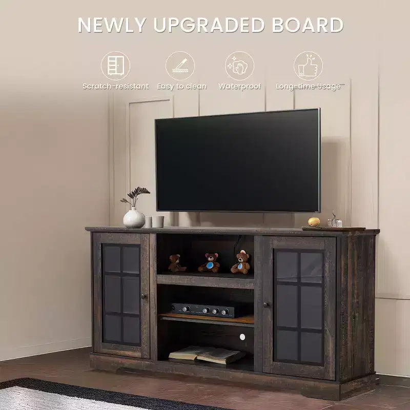 Meuble TV avec porte en verre trempé pour téléviseurs jusqu'à 65 pouces