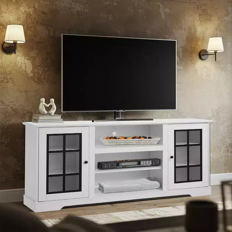 Meuble TV avec porte en verre trempé pour téléviseurs jusqu'à 65 pouces