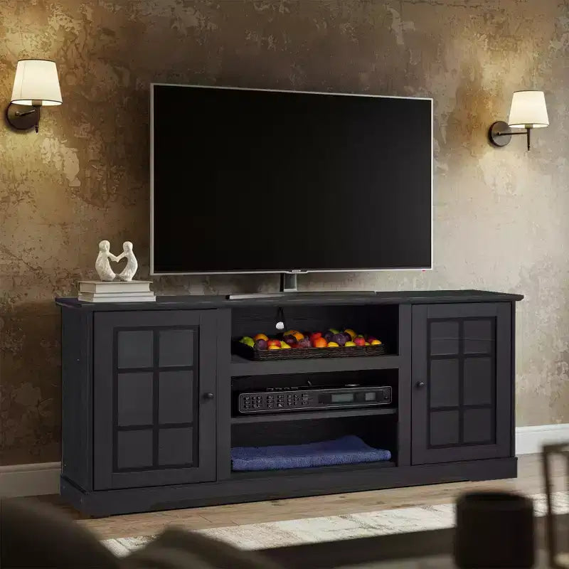 Meuble TV avec porte en verre trempé pour téléviseurs jusqu'à 65 pouces